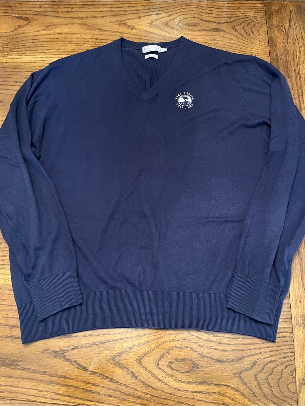 Peter Millar V-neck sweater with Pebble Beach golf logo, size XXL